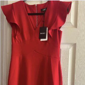 DKNY V-Neck Scuba Crepe Dress Red Size 4 (didn't return in time) NWT